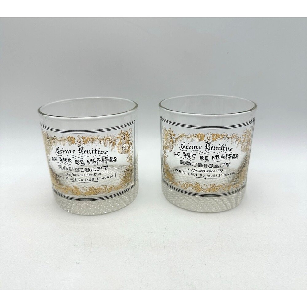 Set of 2 VINTAGE Houbigant Perfumer Advertisement Paris Cocktail Whiskey Glass